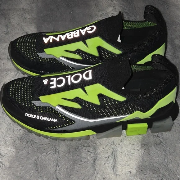 Dolce & Gabbana Men's Black and Lime Sneakers
